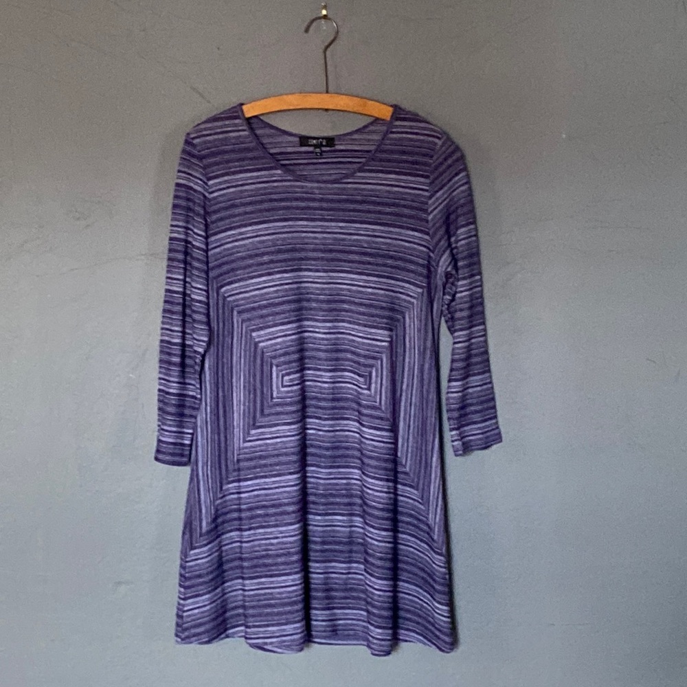 Comfy USA Purple Striped Stretchy Tunic Top Shirt Casual Comfortable